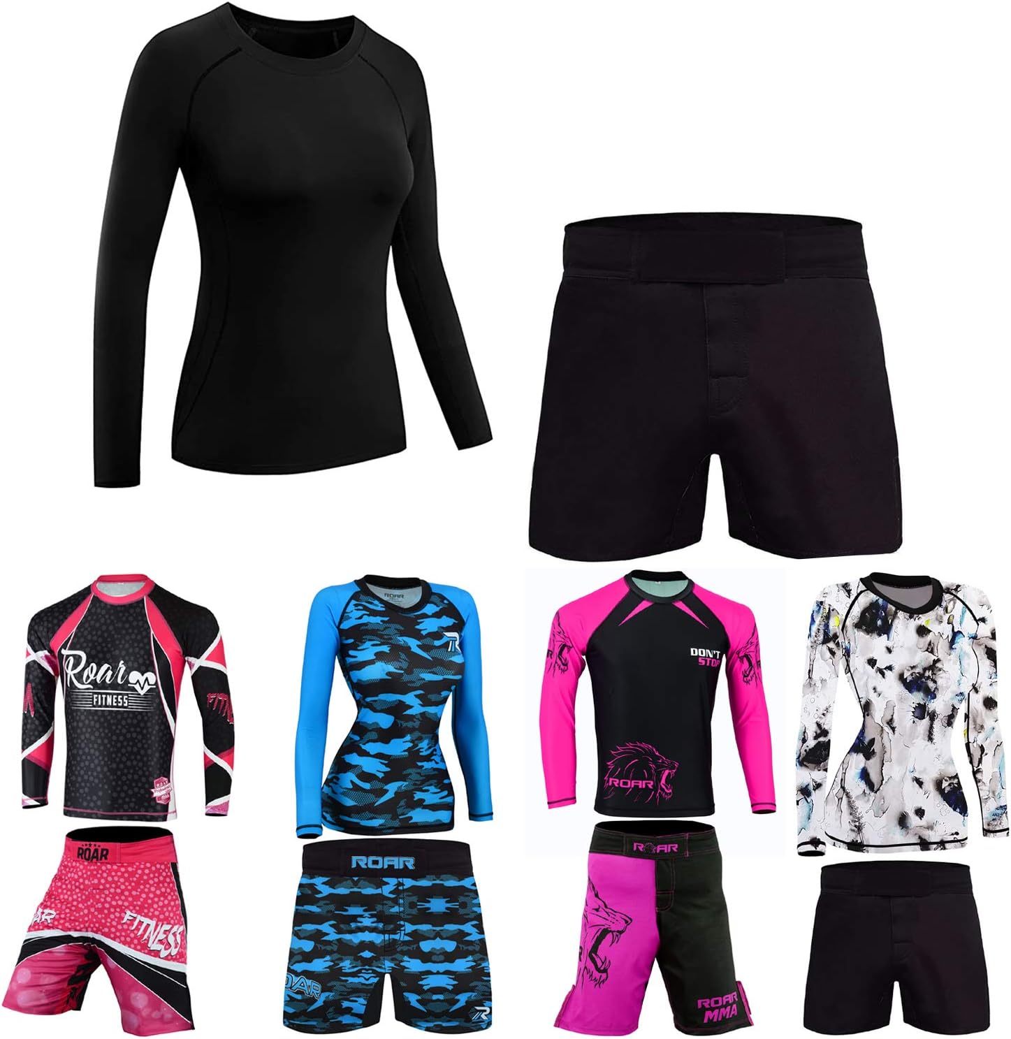 ROAR No Gi Full Set Ladies Sports Bra BJJ Leggings MMA Shorts & Grappling Rash Guard Female Fight Wear (Only For Ladies)