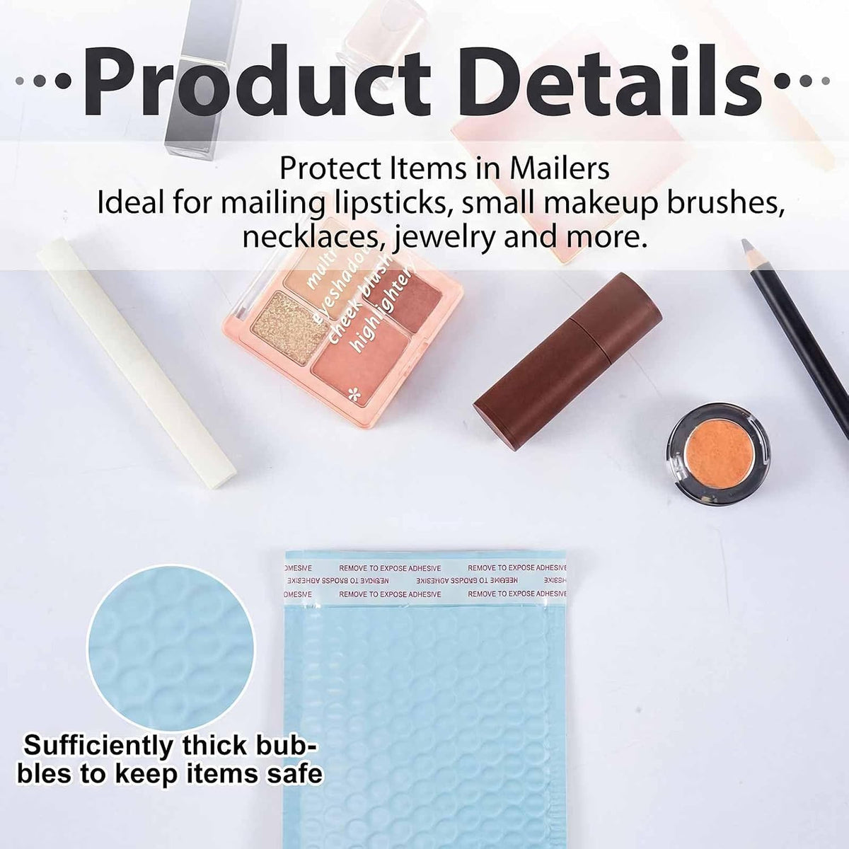 100 Pcs Blue Bubble Mailer 4 Sizes Adhesive Padded Envelopes