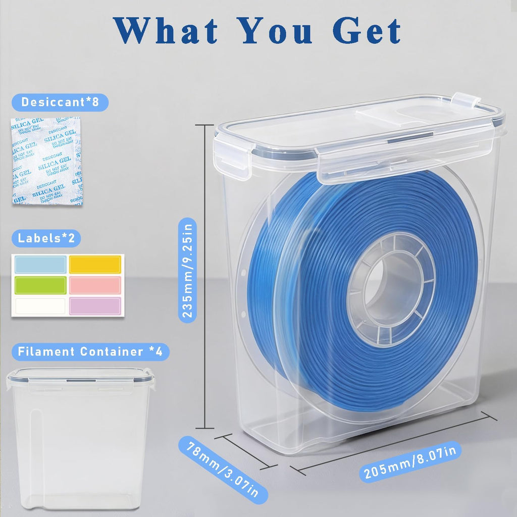 Airtight Filament Storage Box 4 Pack, PLA ABS PETG TPU Spools Storage | Water-Proof & Dust-Proof & Prevent Moisture