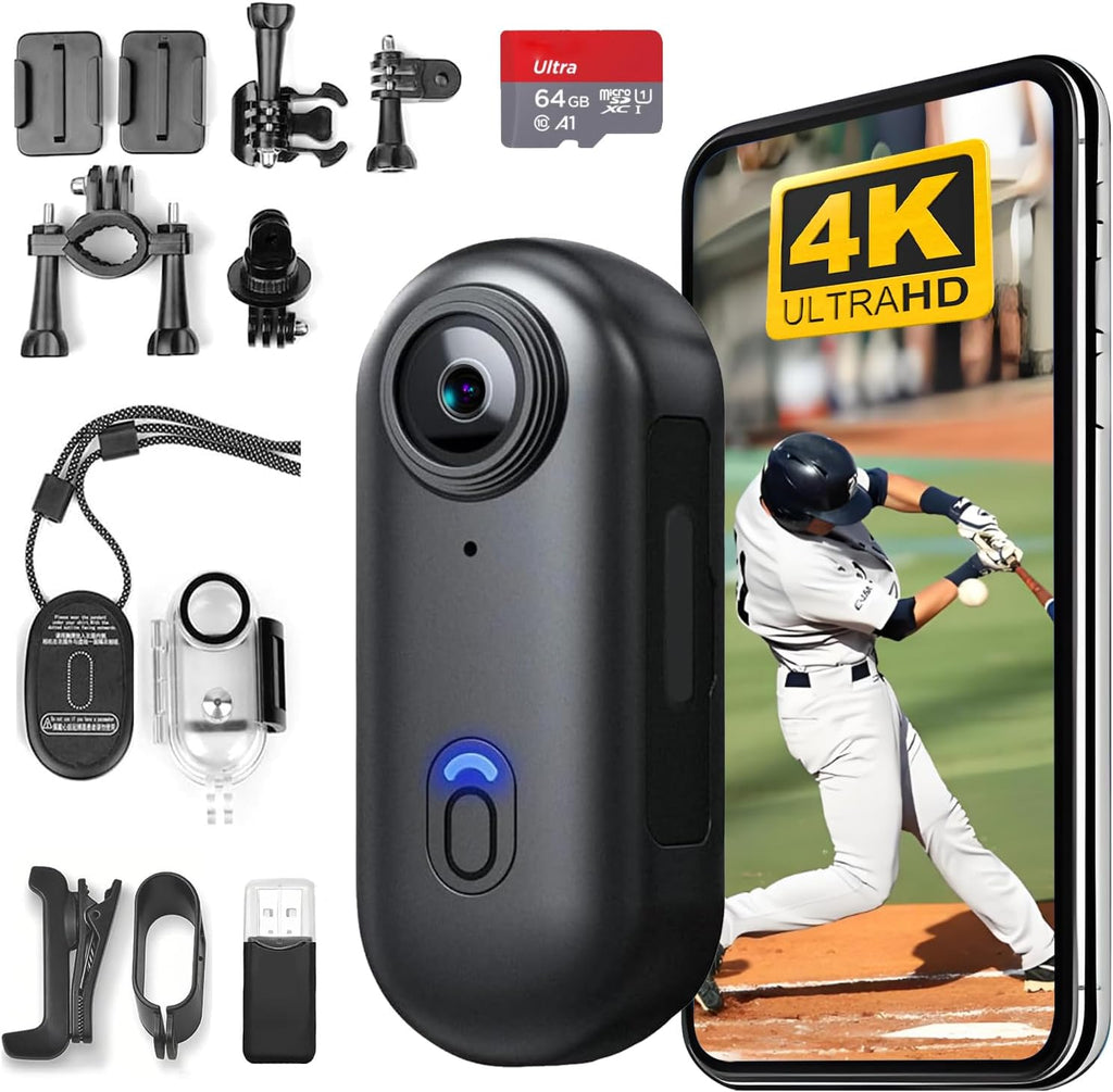 H8 64GB 4K Thumb Action Camera, Mini Body Cameras, Wearable Vlogging Camera | Multiple Accessory Mount Anywhere Small