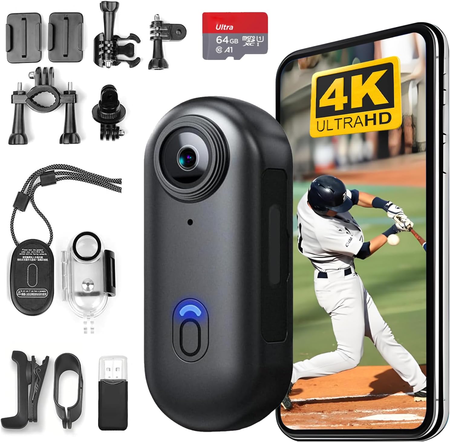 H8 64GB 4K Thumb Action Camera, Mini Body Cameras, Wearable Vlogging Camera | Multiple Accessory Mount Anywhere Small
