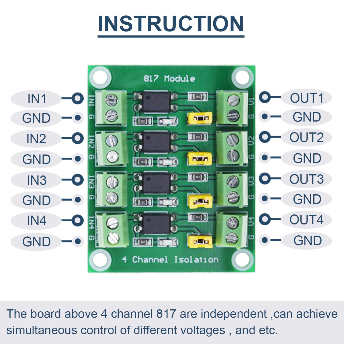 2 Pcs PC817 4 Channel Optocoupler Isolation Module 3.6-30V Voltage Converter Driver Photoelectric Isolated Board for Control Relay with 24AWG Wire