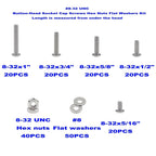 MCMASKE #8-32 UNC Stainless Steel Button-Head Socket Cap Screws Hex Nuts Flat Washers Assortment Kit
