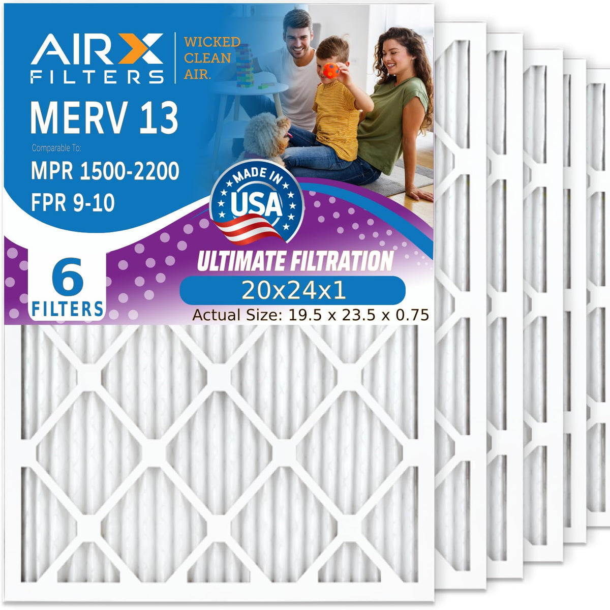 20x24x1 Furnace & AC Filter MERV 13 Health 6-Pack