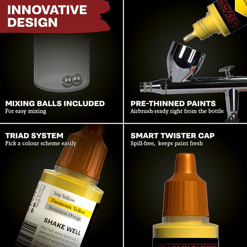 Warpaints Air Starter Set, 12 x 18 ml | Acrylic Airbrush Paints, incl. 1 Metallic & 1 Grey 100ml Primer - Air brush