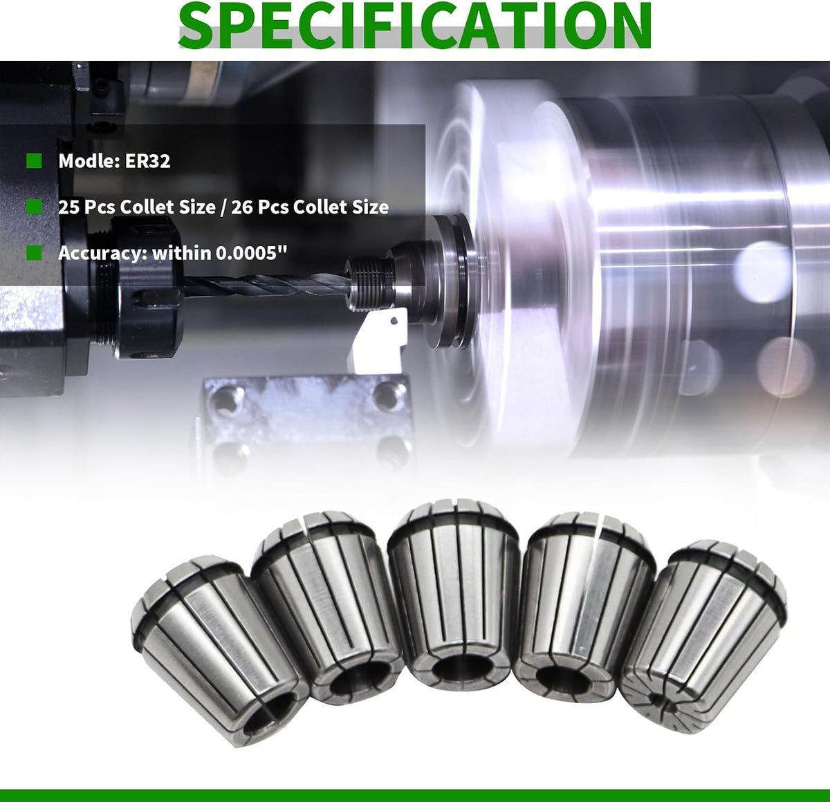 25Pcs ER32 Spring Collet Set 1/16"- 13/16"