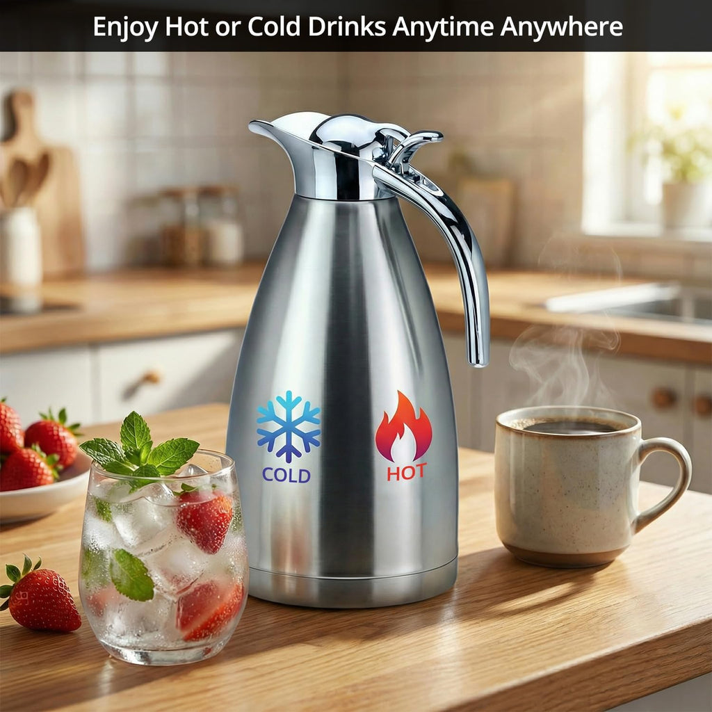2-Pack 68 oz Insulated Thermal Coffee Carafe, 304 Stainless Steel Vacuum Pot with Leakproof Design & Cleaning Brushes