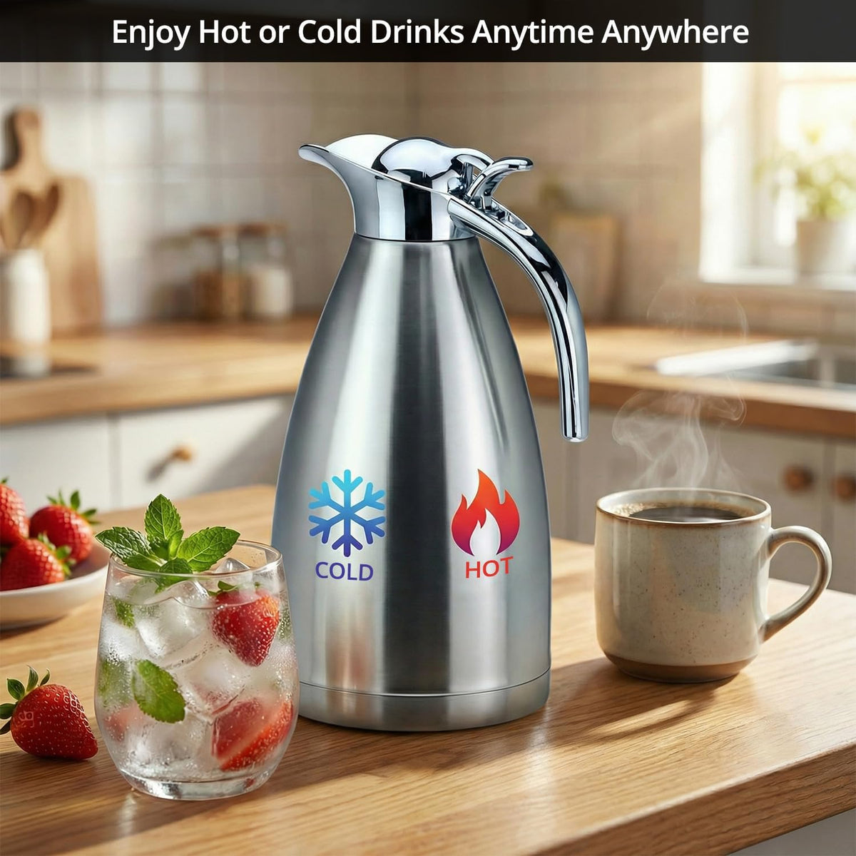 2-Pack 68 oz Insulated Thermal Coffee Carafe, 304 Stainless Steel Vacuum Pot with Leakproof Design & Cleaning Brushes