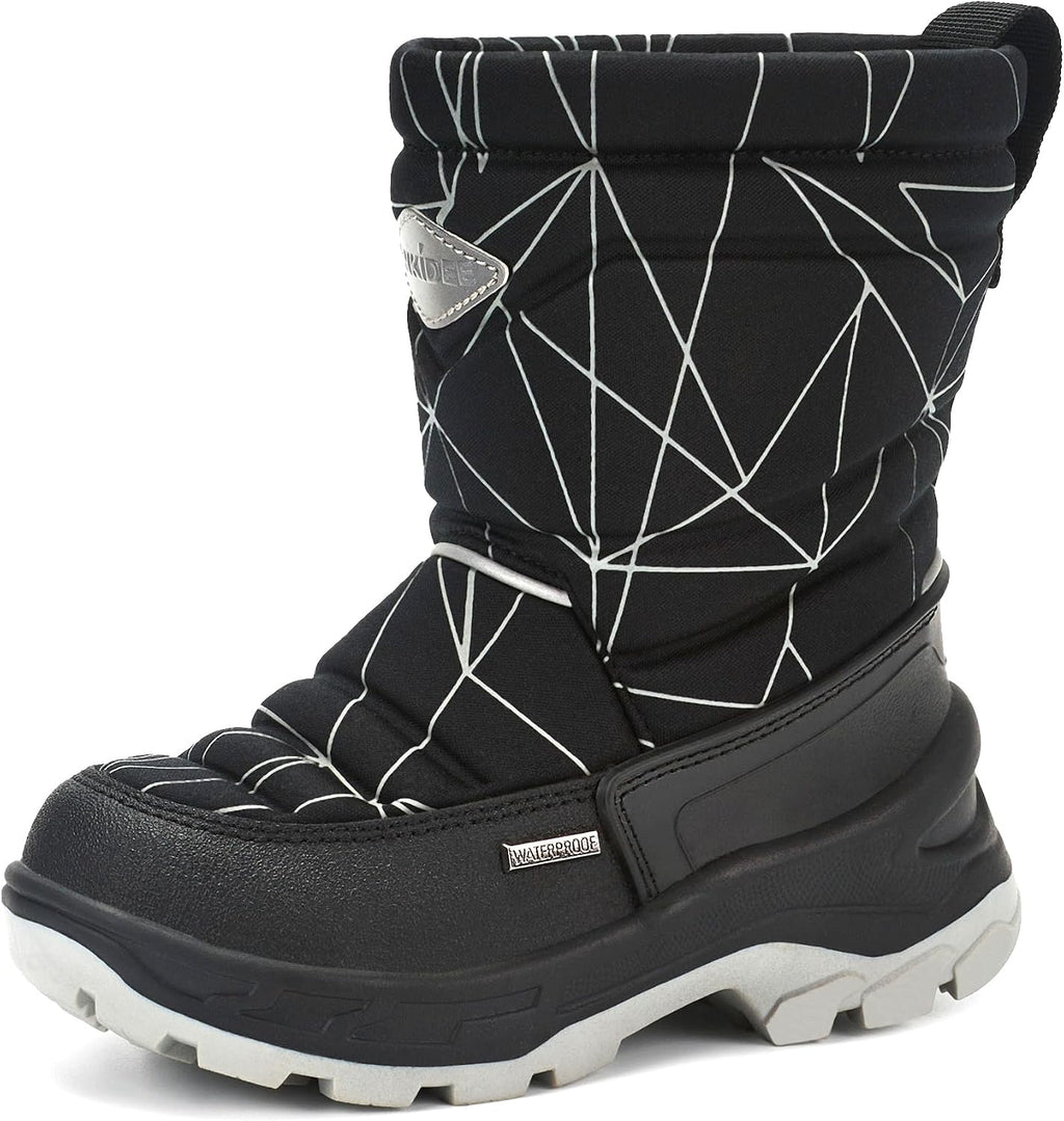 Size 12 US Waterproof Winter Snow Boots Slip Resistant (Toddler/Little Kid) Reflective Black