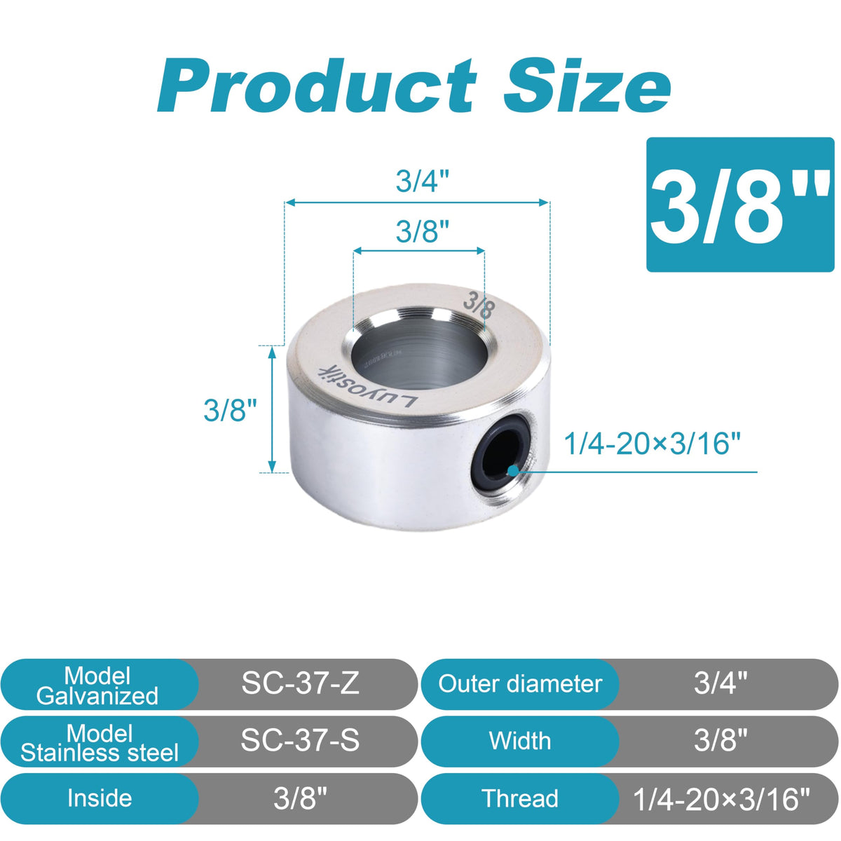 4pcs 3/8" bore Shaft Collar,Zinc Plated Set-Screw Shaft Collars