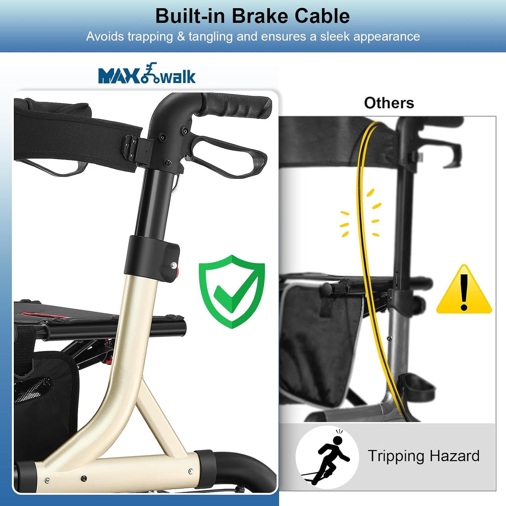 Walkers for Seniors, Rollator Walker with Seat, 12" Big Rubber Wheels All Terrain Rollator Walker with Backrest