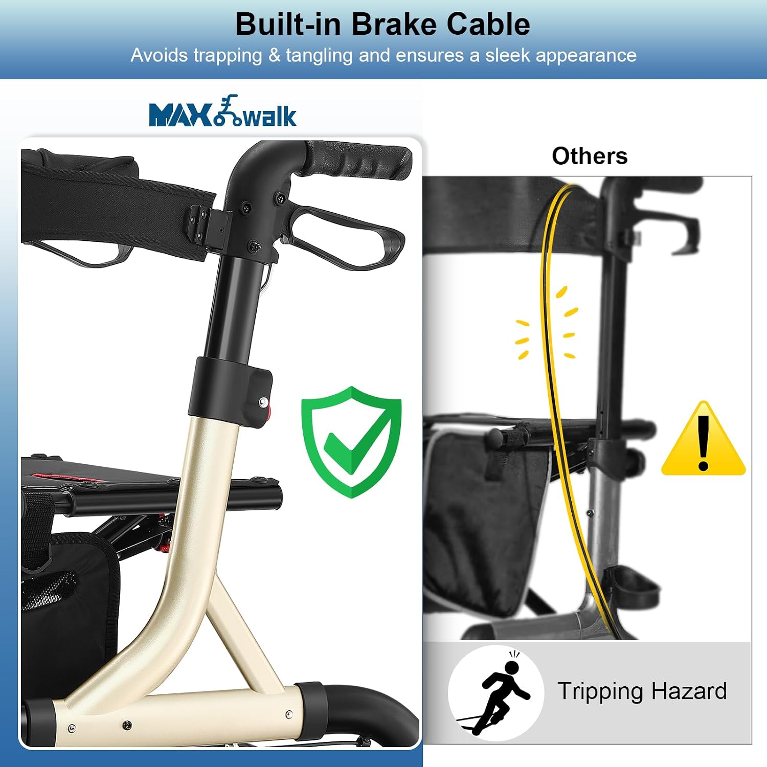 Walkers for Seniors, Rollator Walker with Seat, 12" Big Rubber Wheels All Terrain Rollator Walker with Backrest