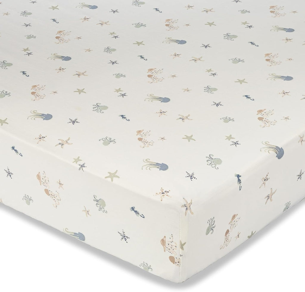 100% Cotton Under The Sea Fitted Crib Sheet with Jellyfish Design, Neutral Crib Sheets, Fitted Toddler Sheet, 28" x