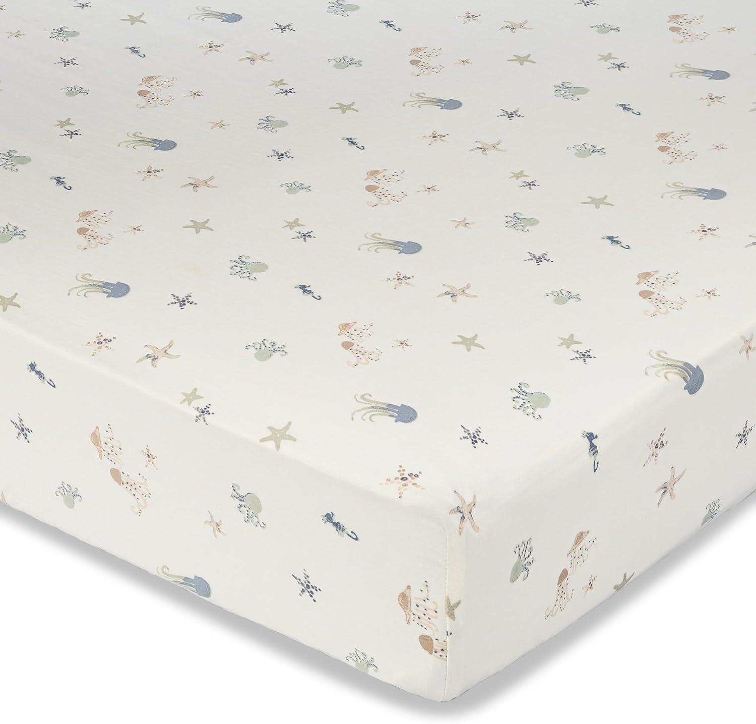 100% Cotton Under The Sea Fitted Crib Sheet with Jellyfish Design, Neutral Crib Sheets, Fitted Toddler Sheet, 28" x