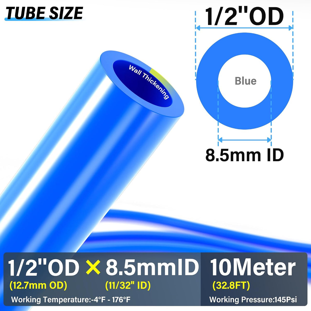 TAILONZ Blue 1/2" OD PU Air Hose 10M/32.8ft