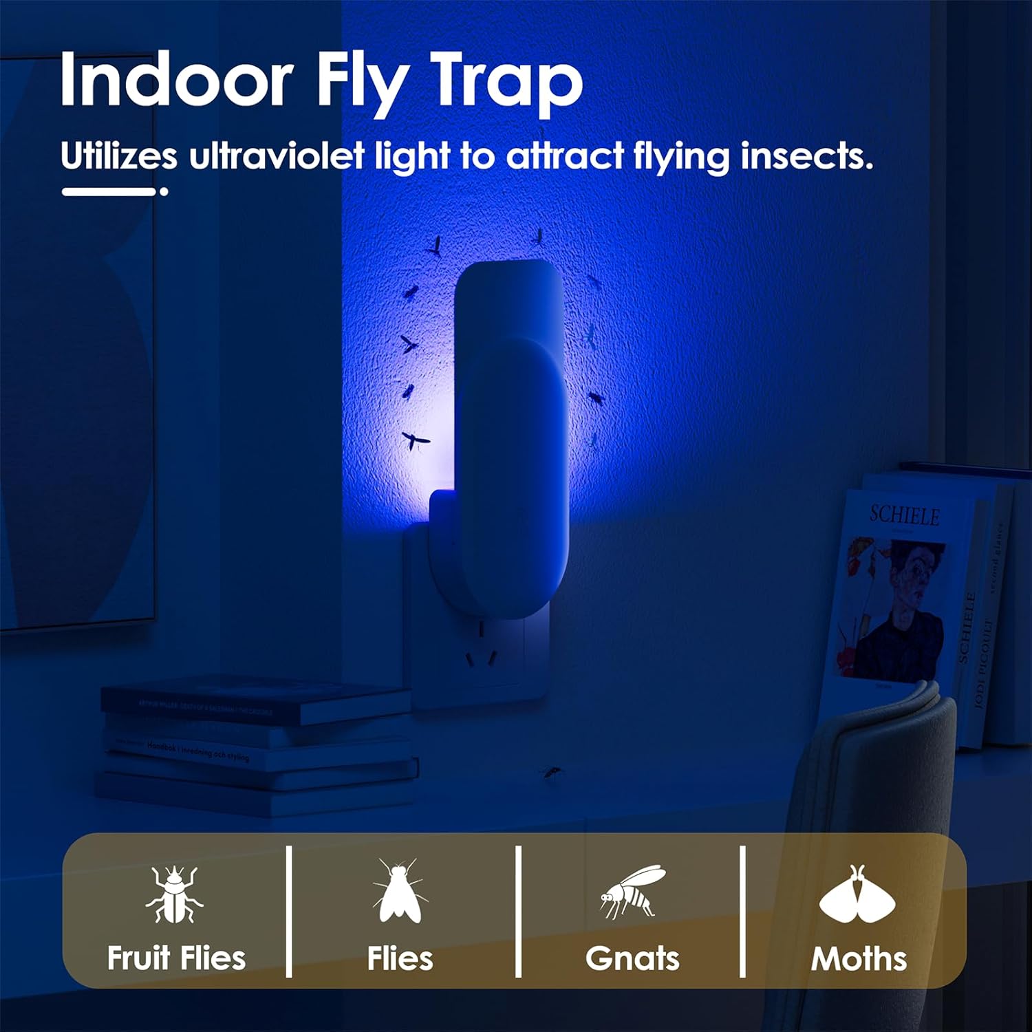Flying Insect Trap, 2 in 1 Indoor Plug-in Fruit Fly Trap, 2 Trap White and 12 Glue Cards, Fruit Fly Traps for Gnat