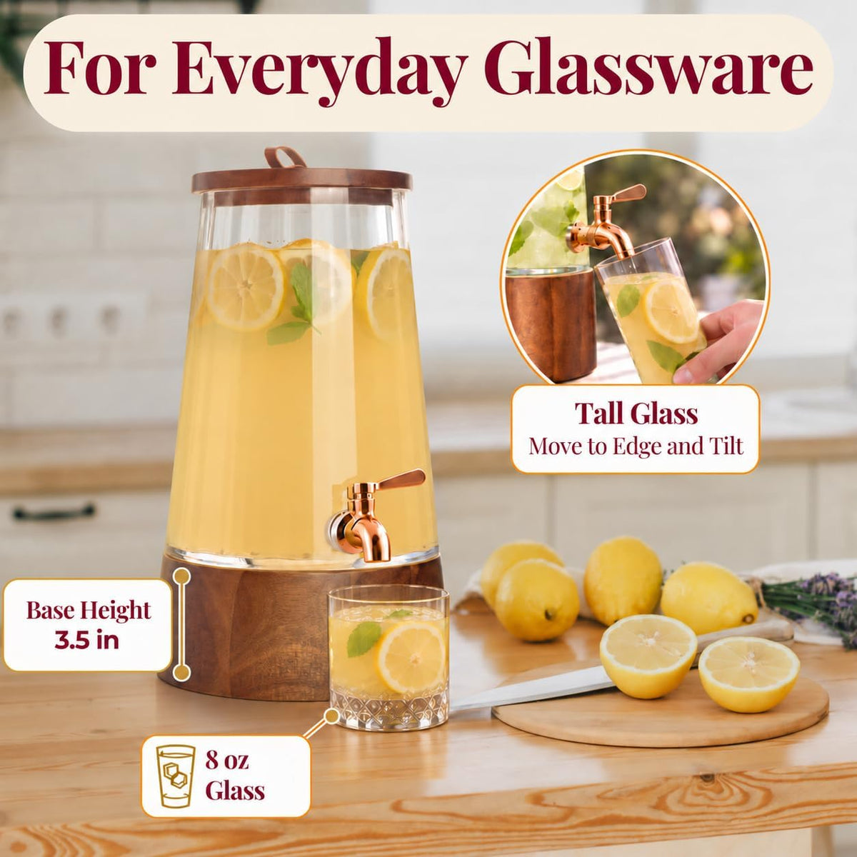 Glass Drink Dispenser with Spigot - Beverage Dispenser with Stand