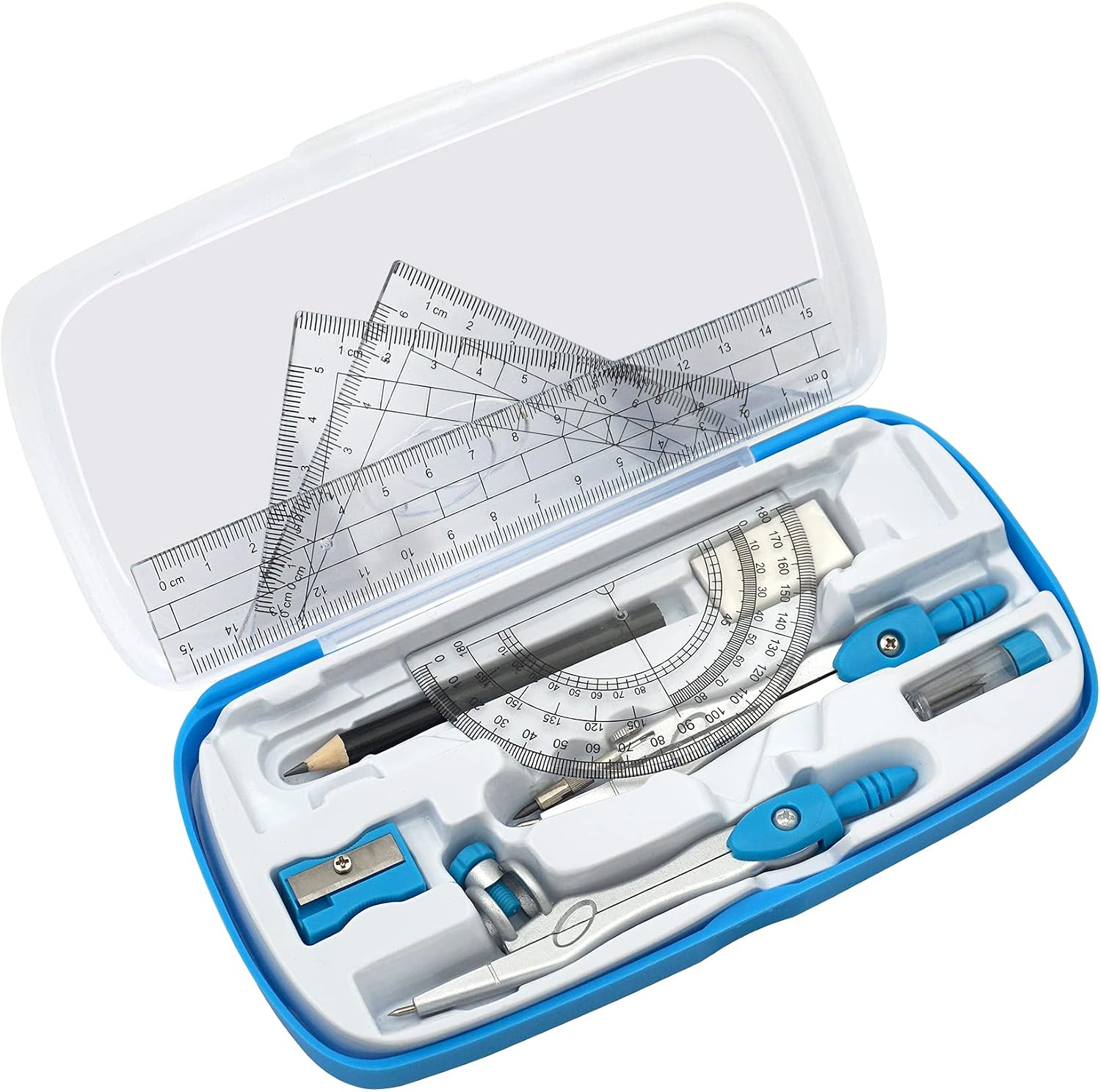 Math Compasses Back-to-School Starter Geometry Kit with 2 Drafting Compasses Protractor Set Squares Ruler and More