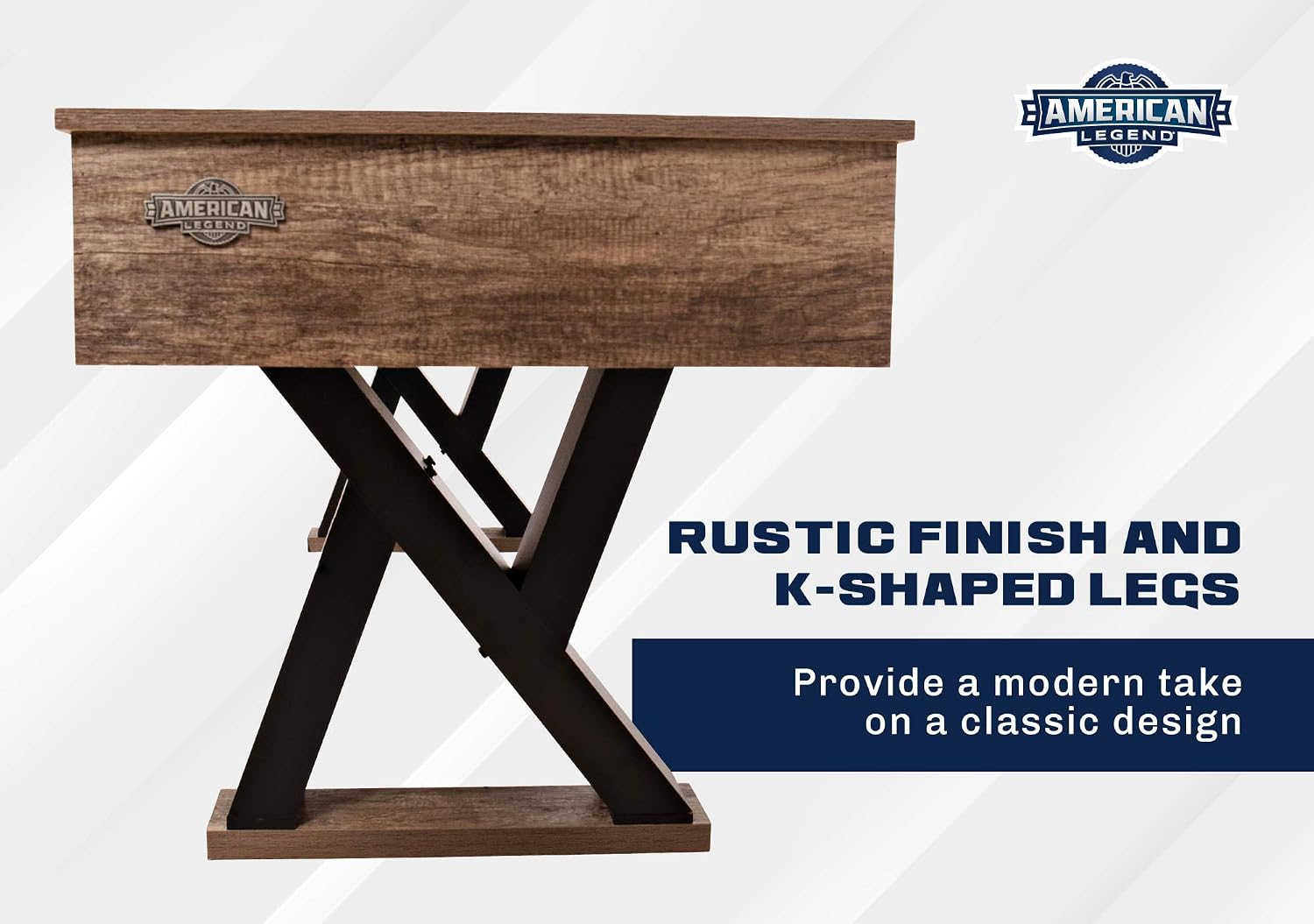 Kirkwood 9’ Shuffleboard Table with LED Rails, Bowling Game Set, Rustic Wood Finish & Accessories Included