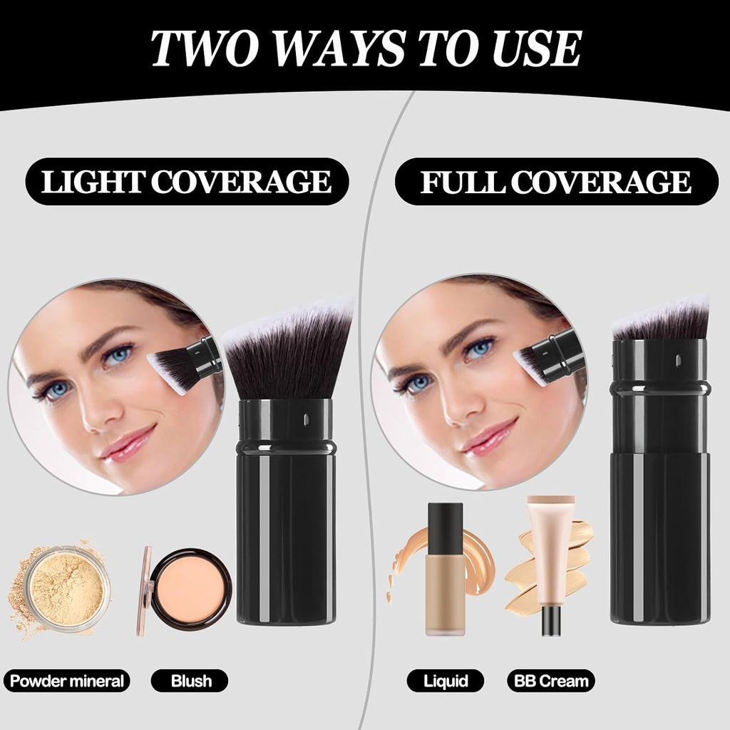 Retractable Kabuki Makeup Brush, 2 Pack Travel Face Powder Brush Set