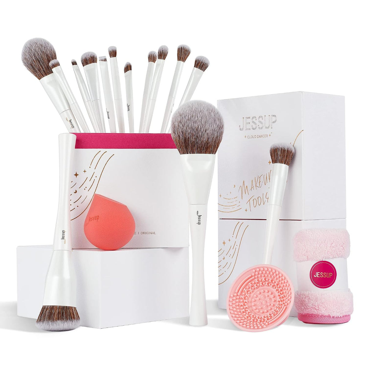 Makeup Brush Gift Set for Women with Sponge Cleaner and Towel T333