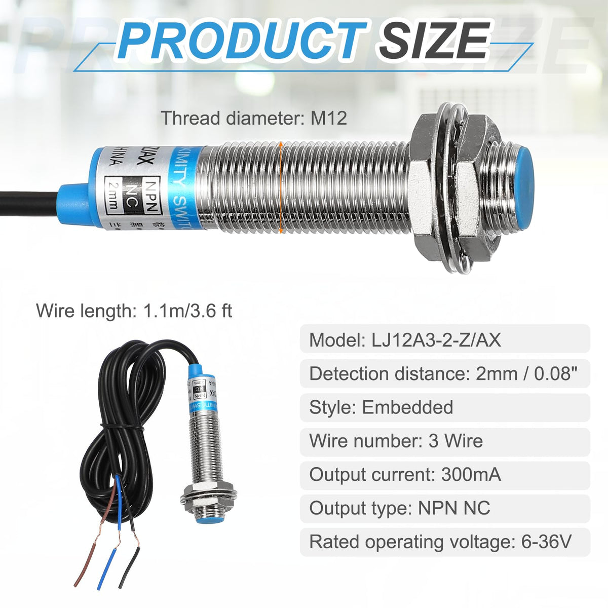 MECCANIXITY Inductive Proximity Sensor, NPN NC M12 2mm Approach Sensor