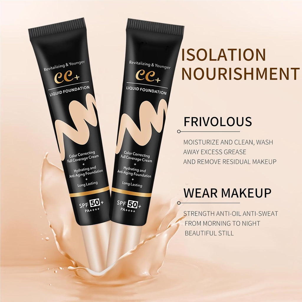 CC Cream with SPF 50, Hydrating Lightweight Matte Color Correcting CC Cream Foundation Full Coverage Even Skin Tone