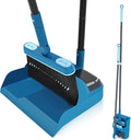 Dustpan and Brush Set, 54 inches Long Handle Swivel Broom, Upright Foldable Dust Pan with Comb Teeth for Home Kitchen