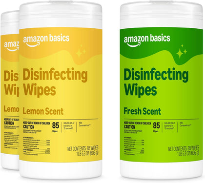 Disinfecting Wipes, Lemon & Fresh Scent, Sanitizes, Cleans, Disinfects & Deodorizes, 255 Count (3 Packs of 85)