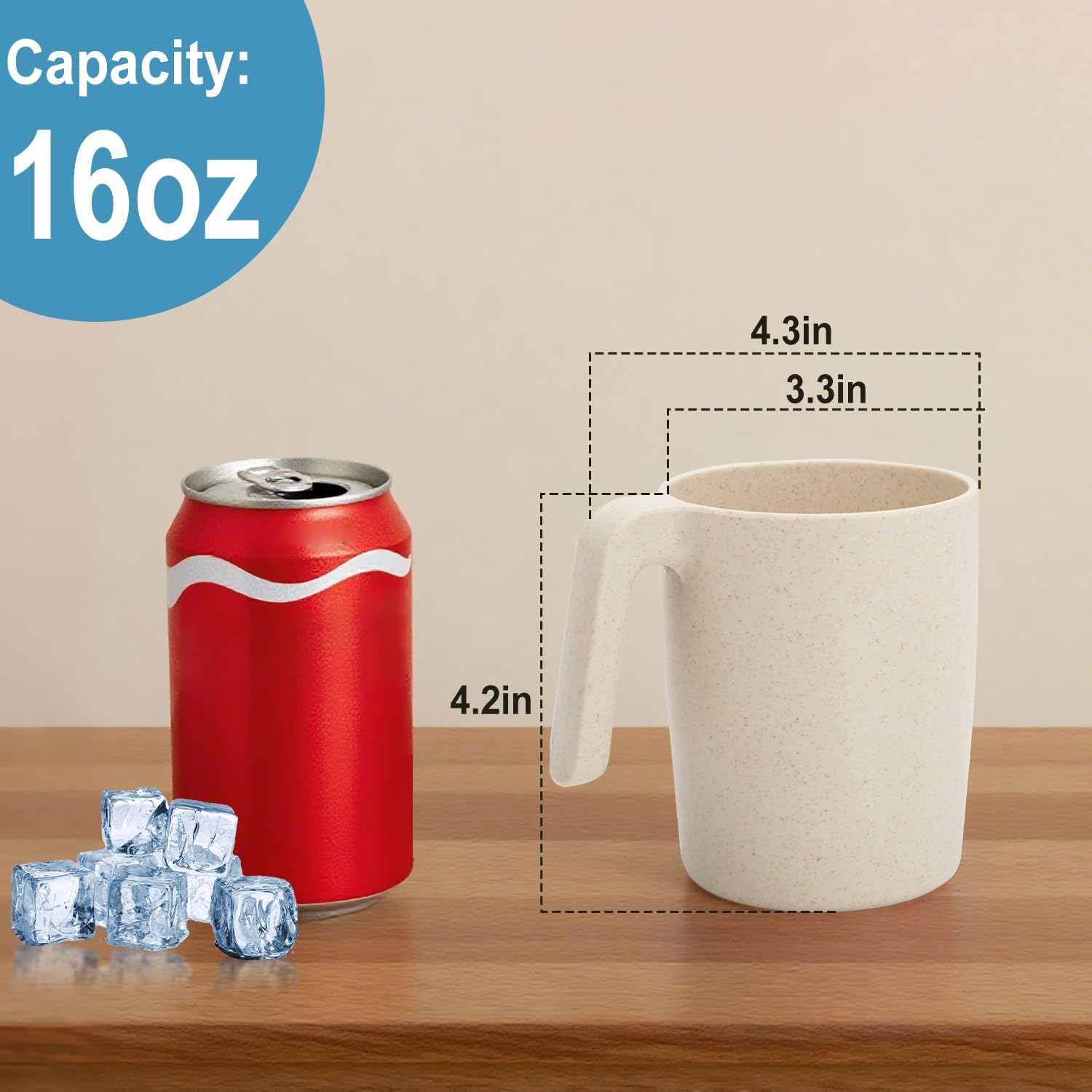Coffee Mugs Set of 6, Wheat Straw Cups 16 oz, Resuable Plastic Coffee Cups With Handle, Unbreakable & Stackable