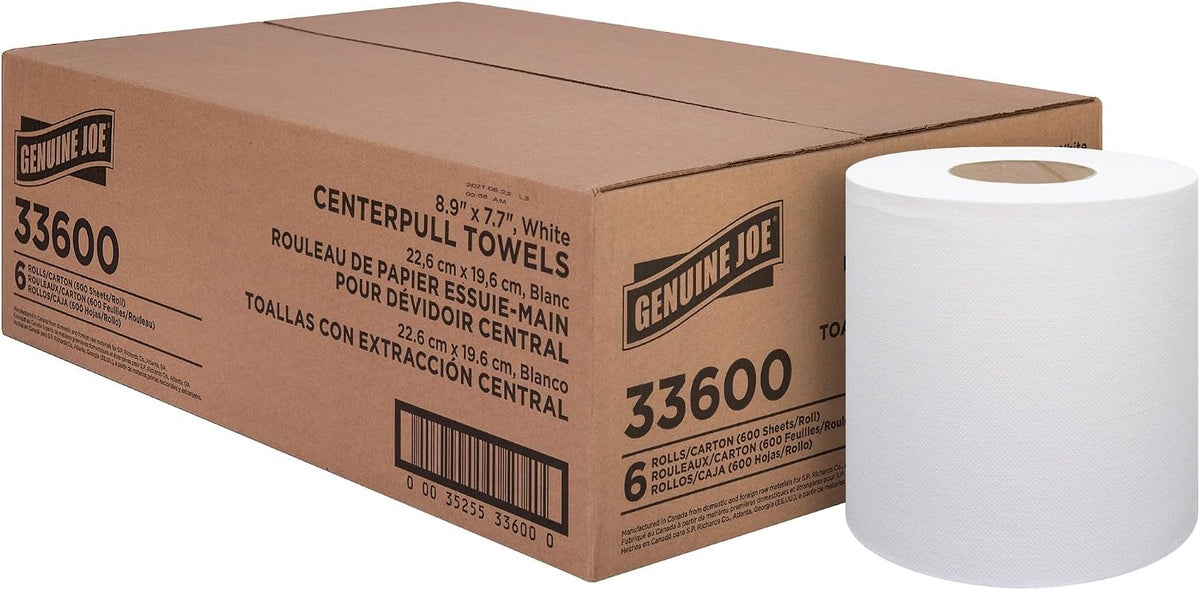 Centerpull Towel Rolls - 8.13" Width x 7.56" Length - 600 Sheets/Roll - 3" Core - White - Virgin Fiber - 6 / Carton
