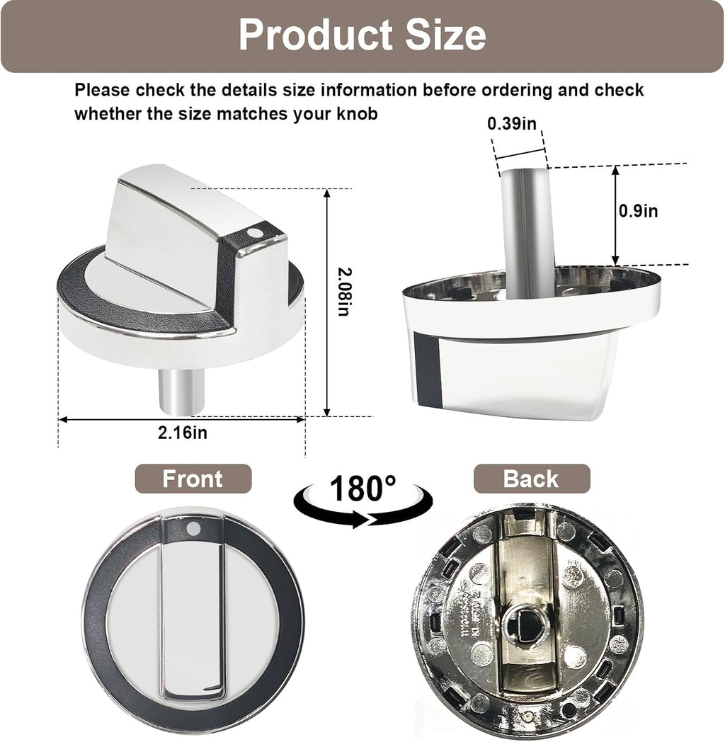 W10284885 Stove Knob Compatible with Whirlpool Gas Range Cooktop - 5 Pack