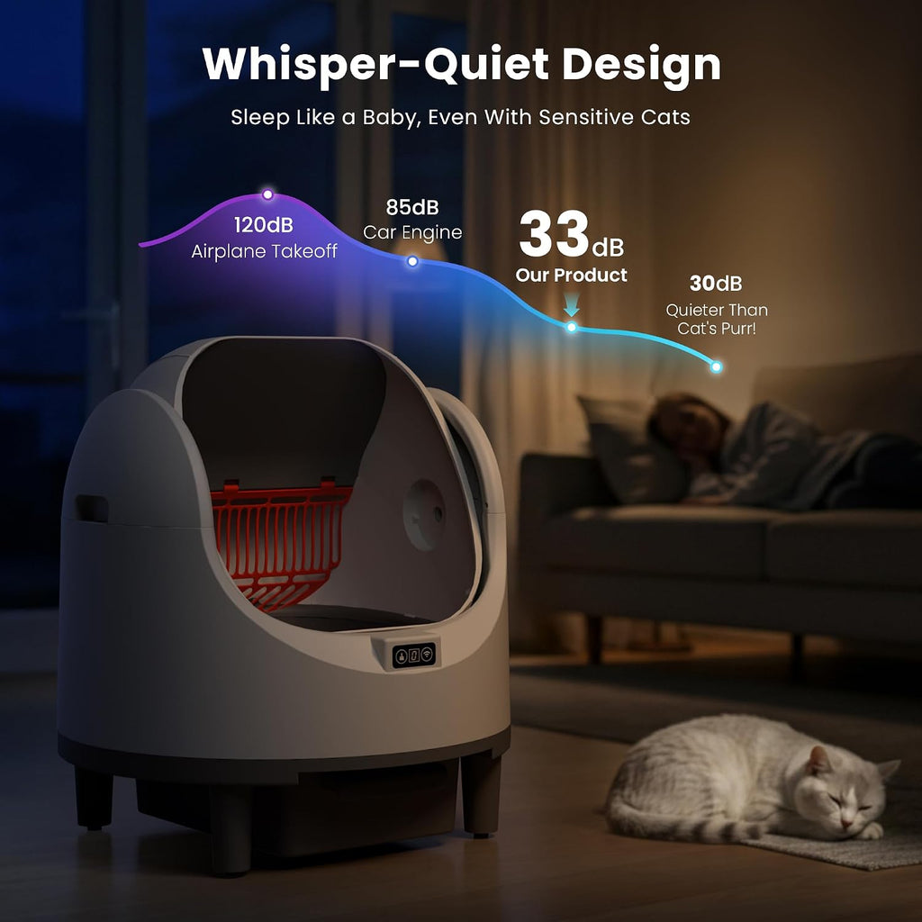 Self Cleaning Litter Box, Large Capacity Automatic Litter Box for Multiple Cats, App Control, Safety Sensors, 2 Rolls
