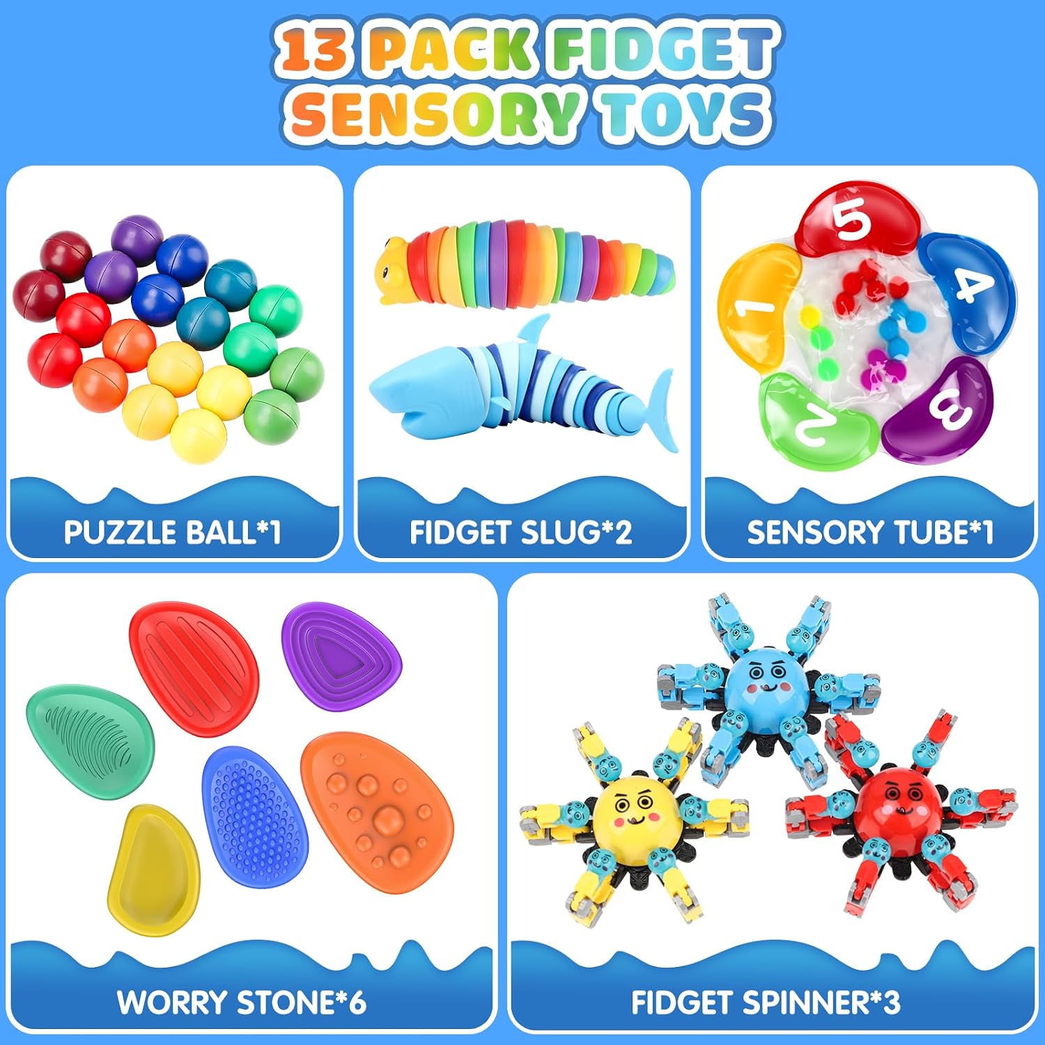 Fidget Sensory Toys for Kids Adults with Autism ADHD: 13 Pack Anxiety Relief Items Toy, Fun Classroom Prize & Travel