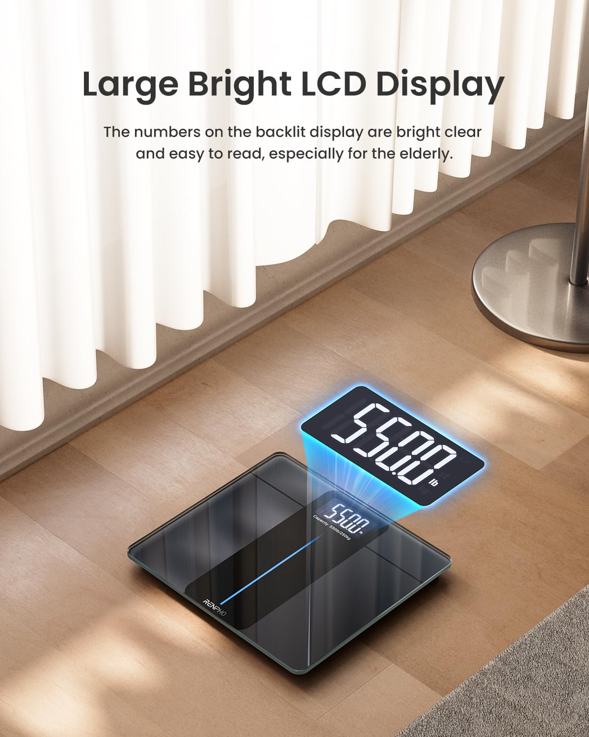 550lb Digital Scale for Body Weight, Large LED Display, Core 1L | Highly Accurate Bathroom Scale for Weight, Big