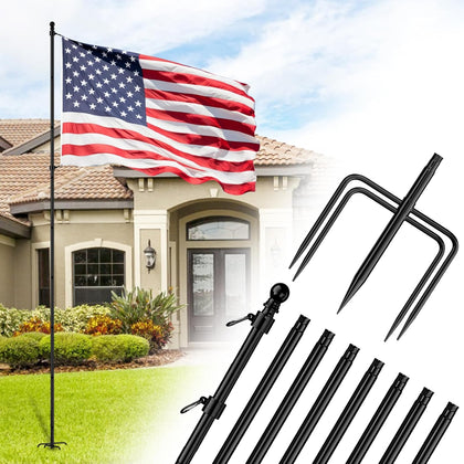 10 FT Flag Pole in Ground, Heavy Duty Flag Pole Holder for Outside House with 5 Pronges Base, Extra Thick Flag Pole
