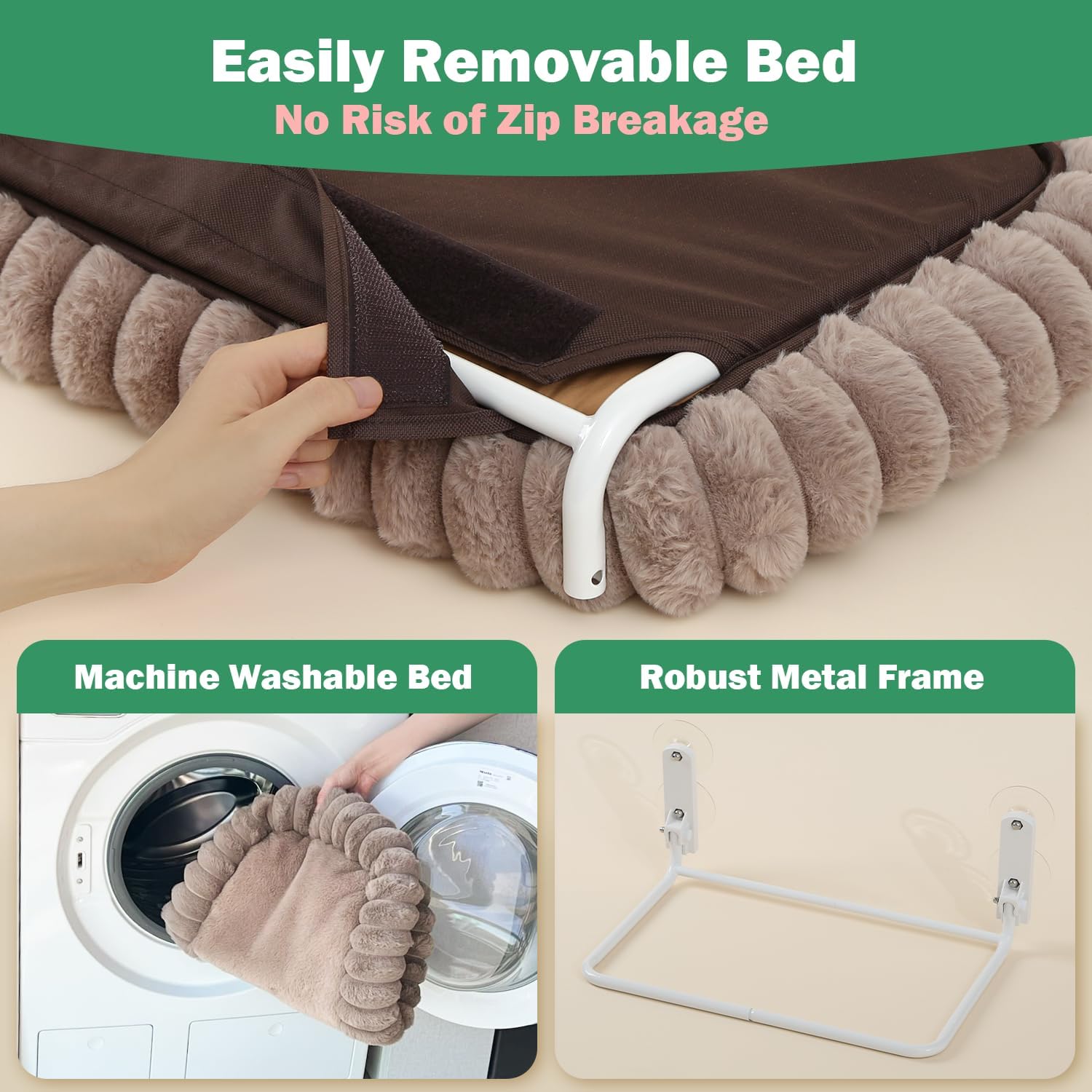 SnugCloud Foldable Cat Window Perch - Cordless, Ultra Soft Machine Washable Bed with 4-Sided Bolster, Metal Frame