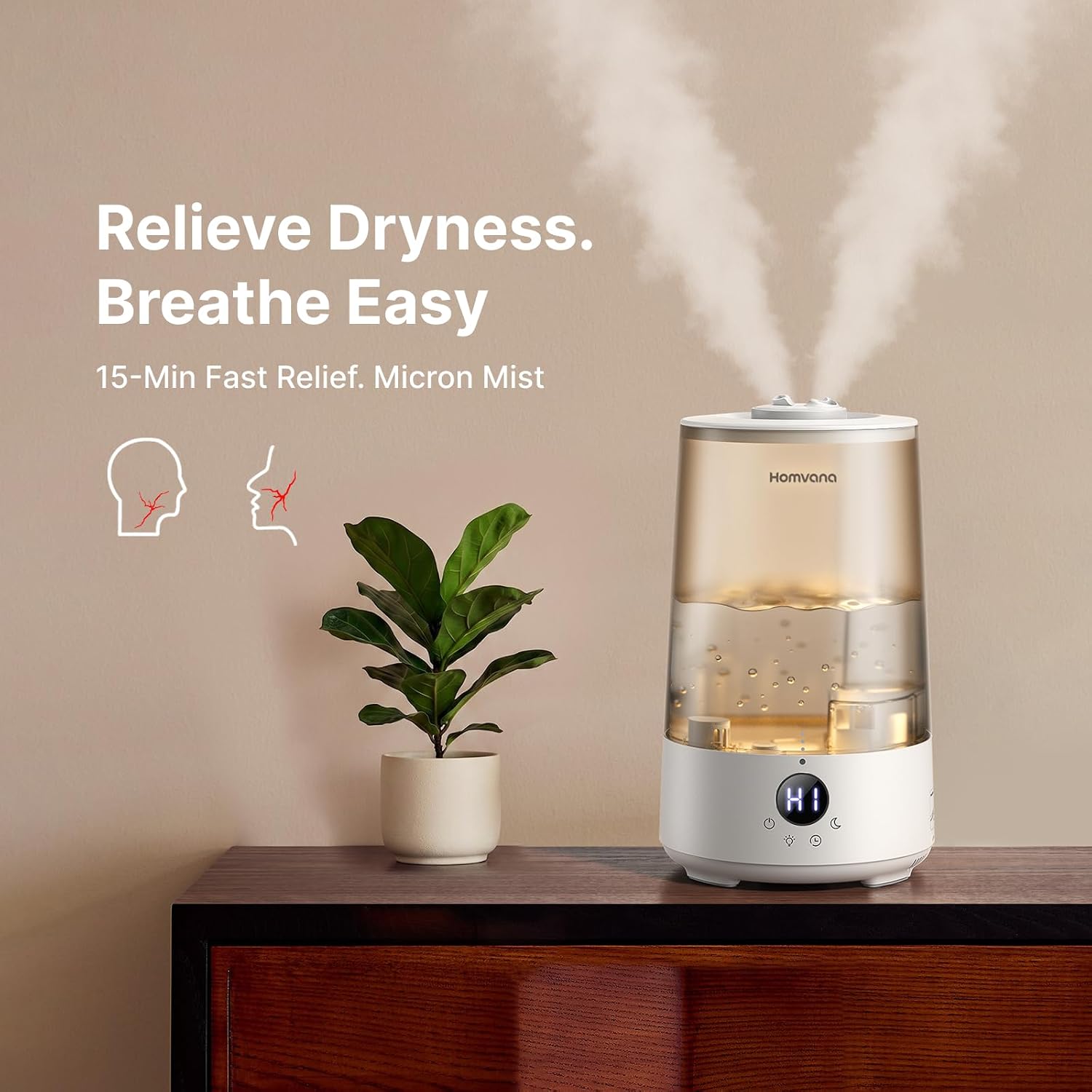 3.6L Top-Fill Cool Mist Humidifiers for Bedroom, Large Room(Black) | 23dB Quiet, Easy-to-Clean 2-in-1 Baby Humidifier
