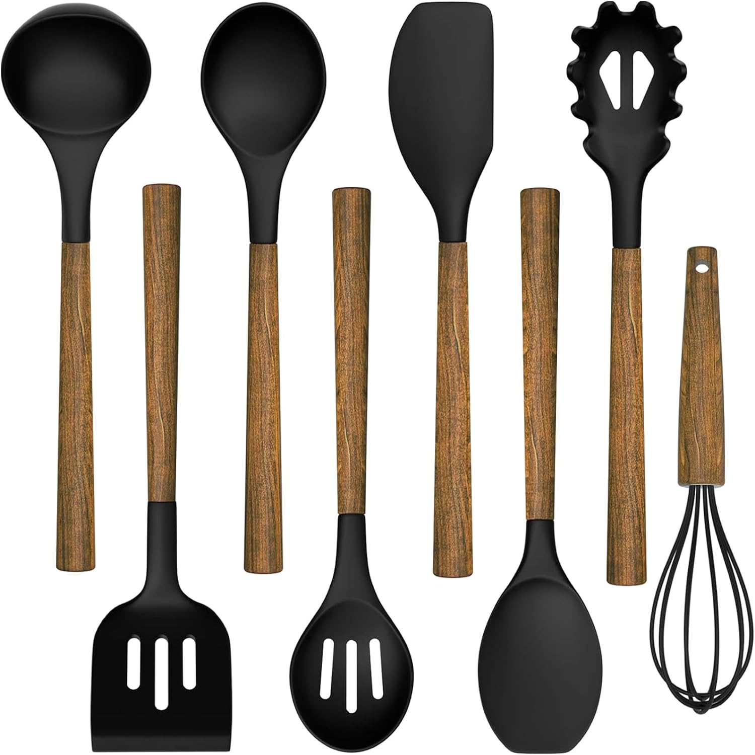 Silicone Cooking Utensil Set, Umite Chef 8-Piece Kitchen Utensils Set with Natural Acacia Wooden