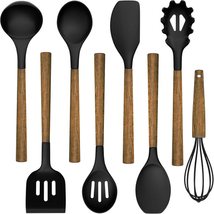 Silicone Cooking Utensil Set, Umite Chef 8-Piece Kitchen Utensils Set with Natural Acacia Wooden