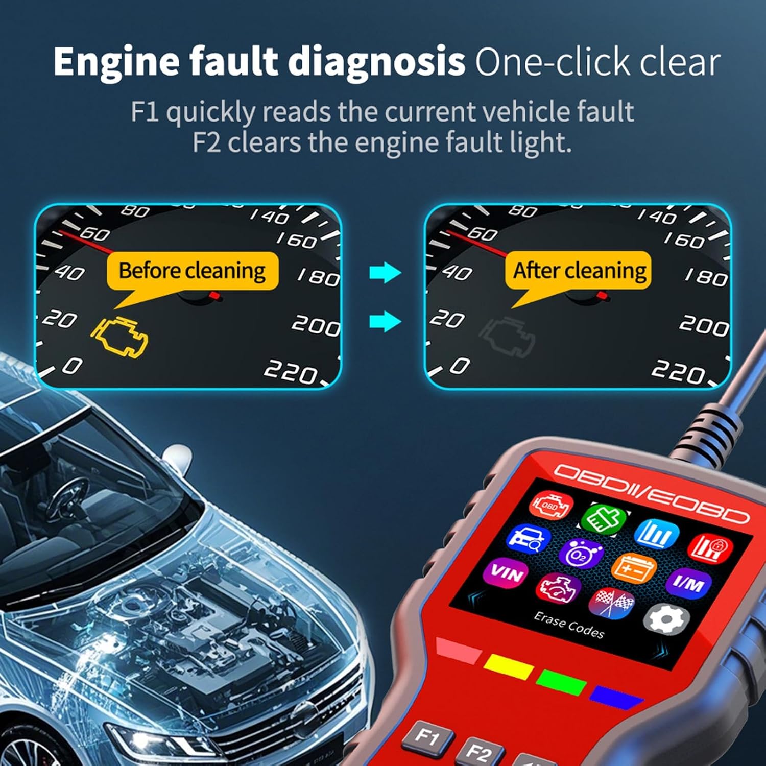 obd2 scanner K2 obd2 scanner diagnostic tool scanner for cars, car code reader with freeze frame, oxygen sensor