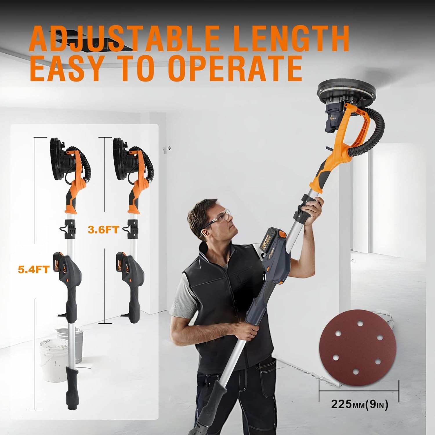 Cordlees Drywall Sander with Vacuum Dust Collection, Brushless Electric Wall Sander with 7 Variable Speed Foldable