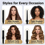 Ceramic Flat Iron & Curling Wand Set - 3 Interchangeable Barrels