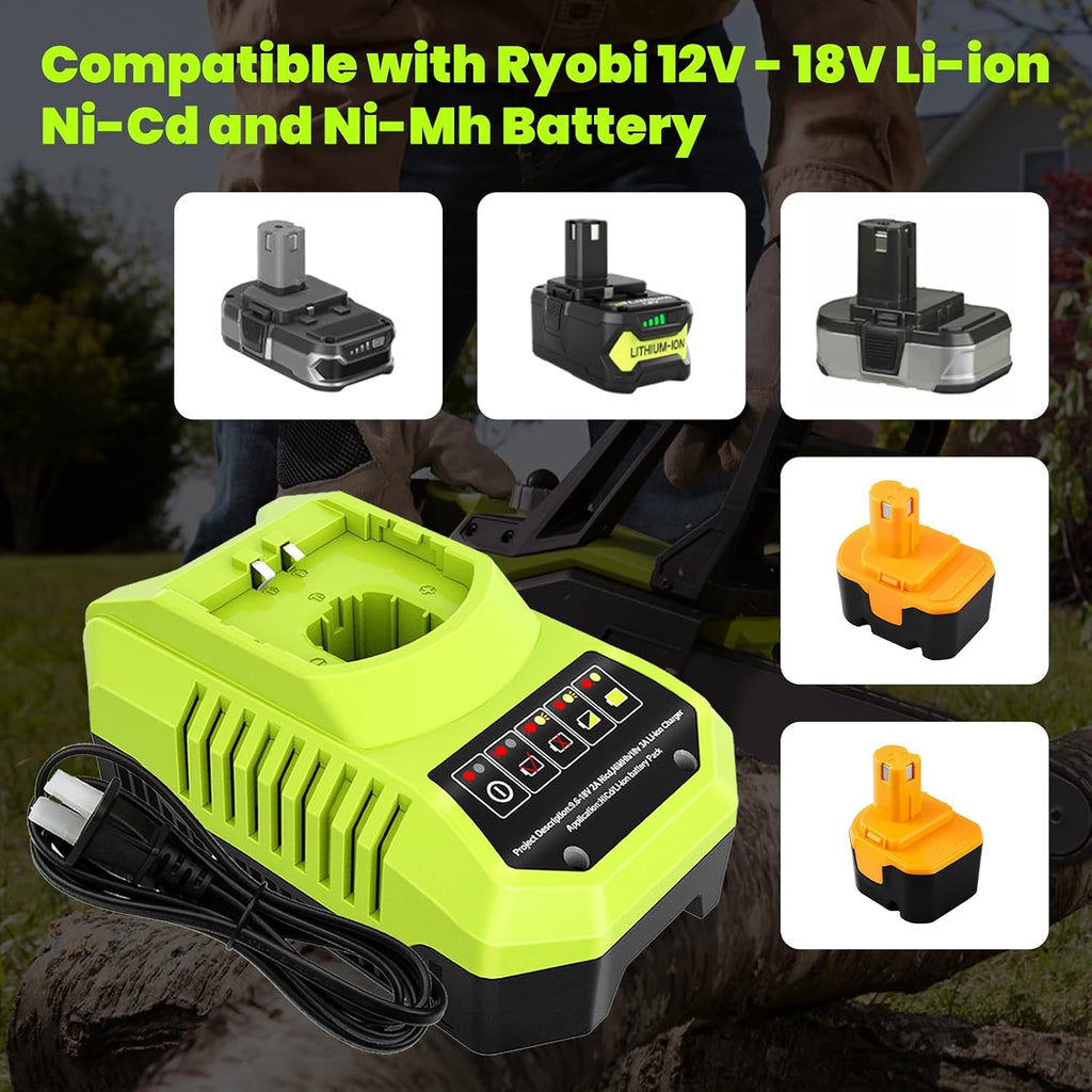 2 Pack 8.0Ah P108 Replacement for Ryobi 18 Volt Battery and P117 Charger