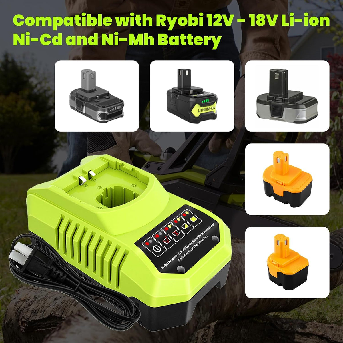 2 Pack 8.0Ah P108 Replacement for Ryobi 18 Volt Battery and P117 Charger