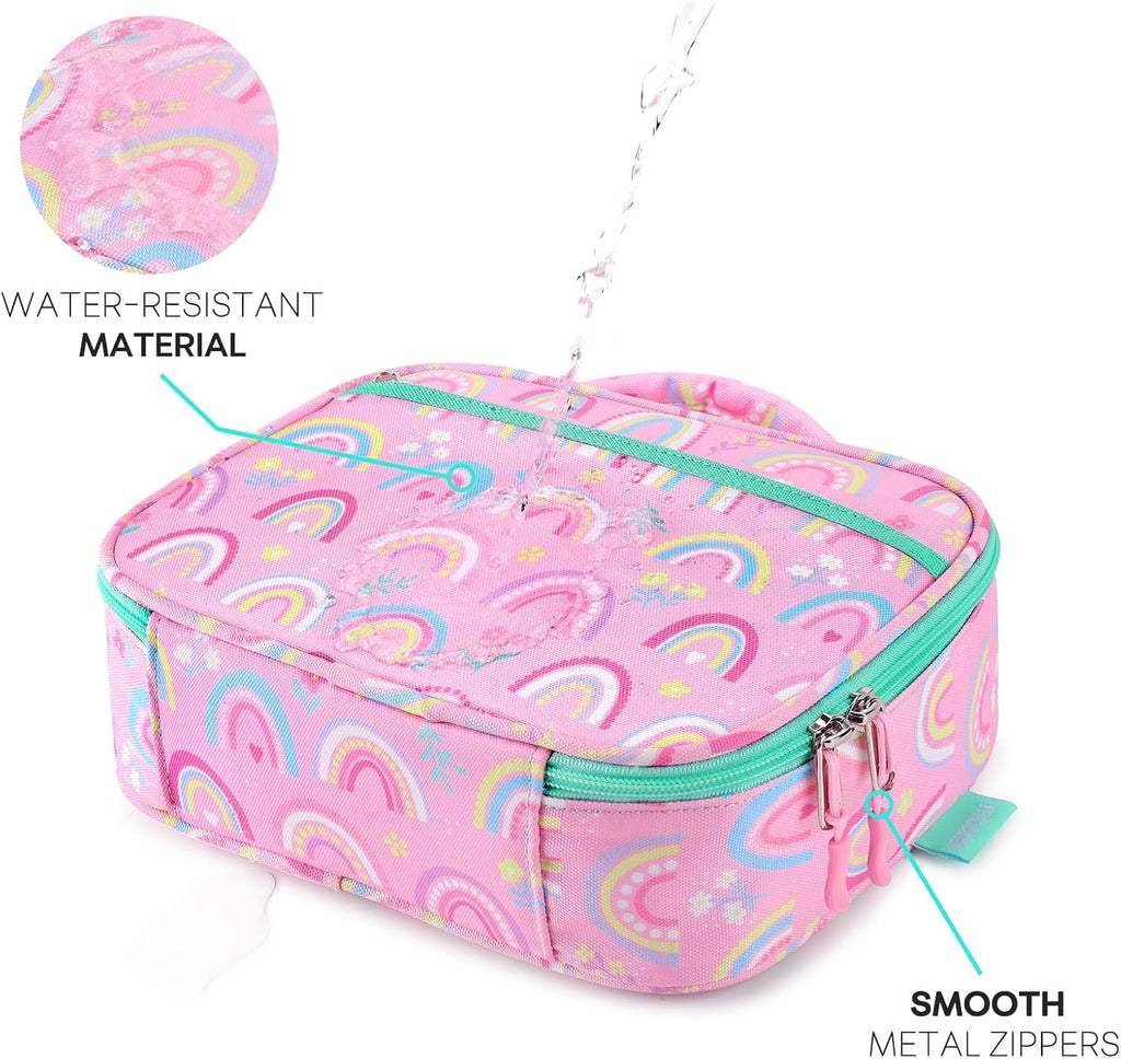 Kids Lunch Box for Girls, Insulated and Reusable Lunch Bag for School Preschool Kindergarten, Pink Rainbow