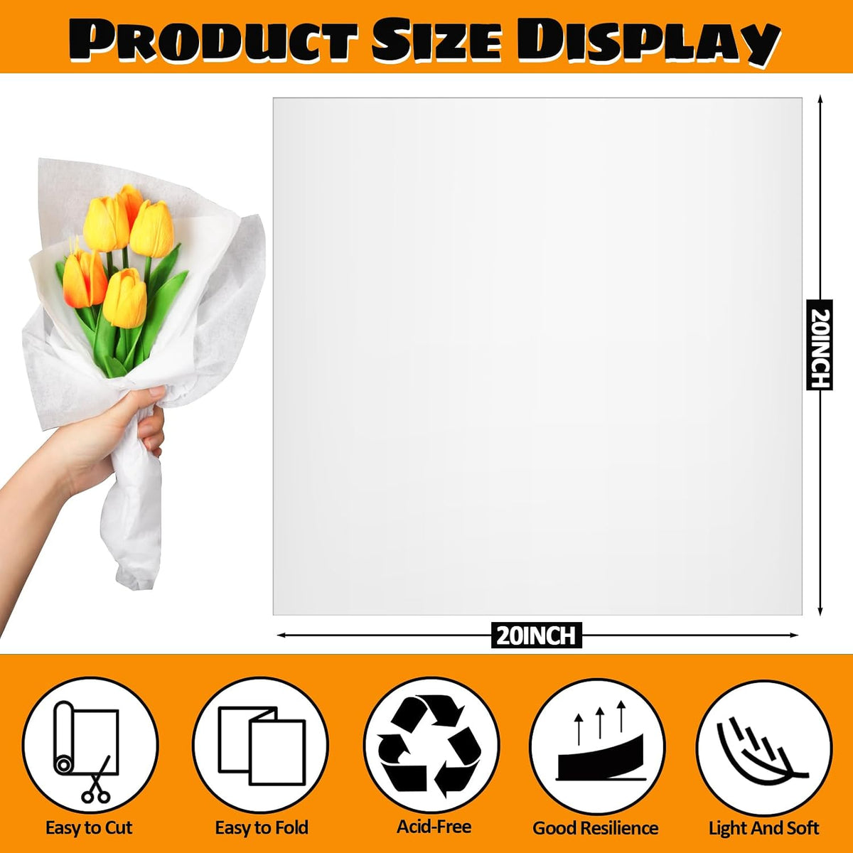200 Sheets 20 x 20 Inch White Unbuffered Acid Free Tissue Paper for Storage