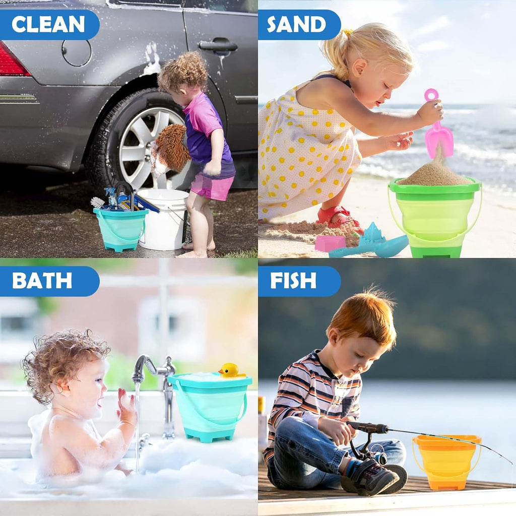 Beach Toys for Kids Toddlers, 3 Collapsible Sand Buckets and Shovels Set | Collapsible Sand Toys with 3 Pack Foldable