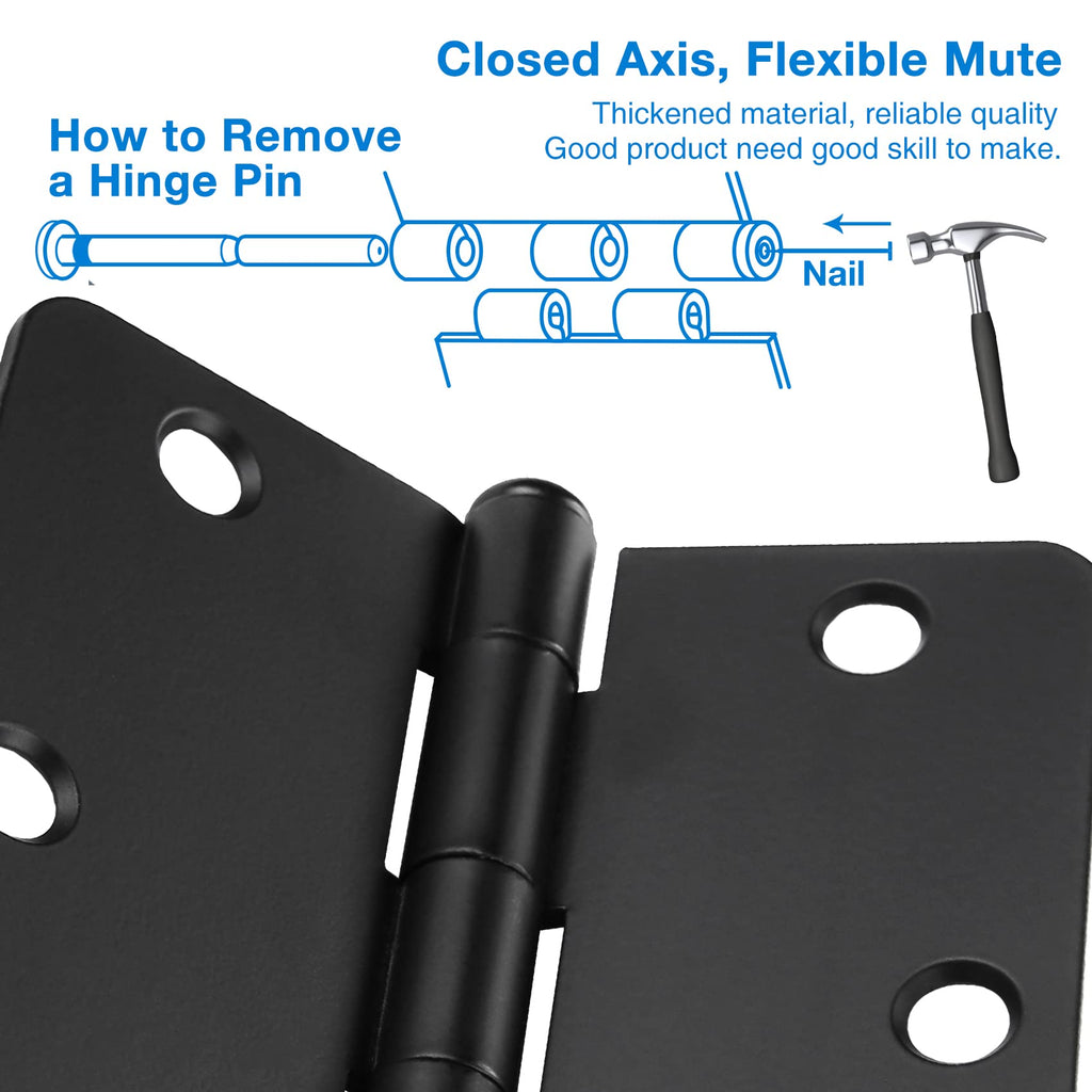 Matte Black Door Hinges 3.5 inch with 1/4" Radius Corners 30 Pack
