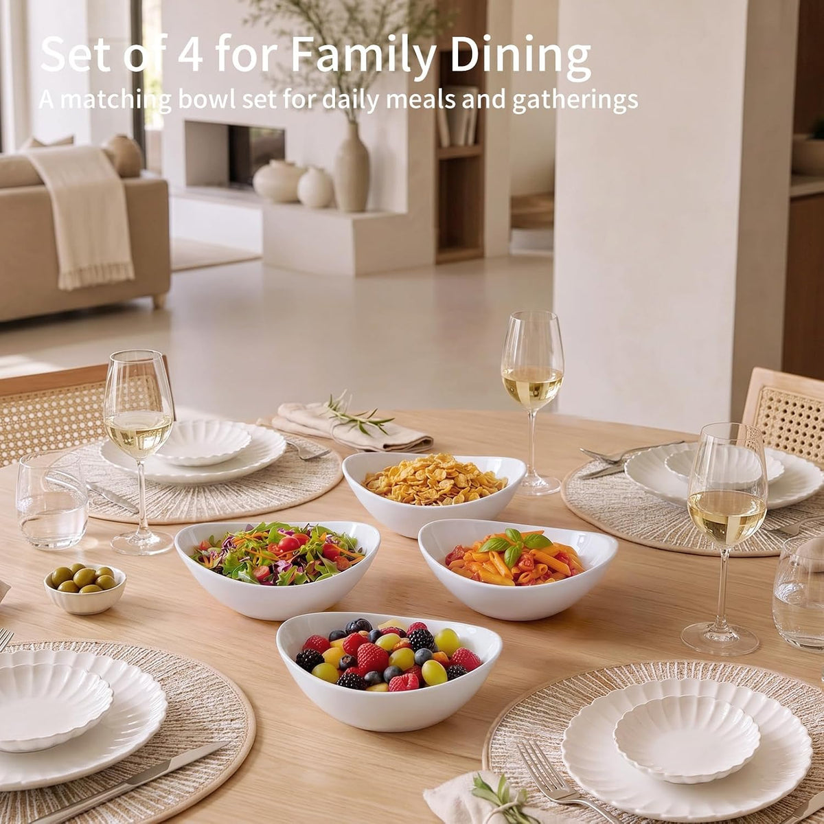 9" Serving Bowls for Wedding Decor, 36 OZ Porcelain Serving Dishes for Entertaining, Large Bowls Set for Soup Salad